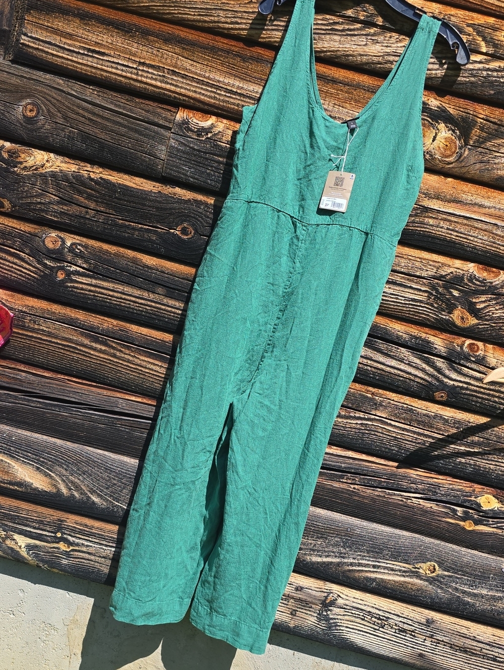Patagonia NWT Garden Island Teal Green Hemp Wide Leg Jumpsuit Sz LARGE